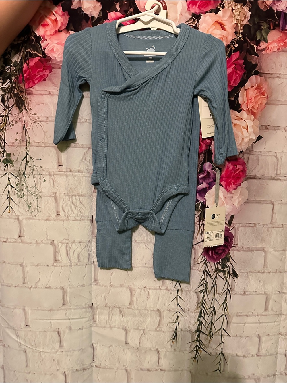 cloud island Ribbed Long-Sleeve One-Piece in Dusty Blue
